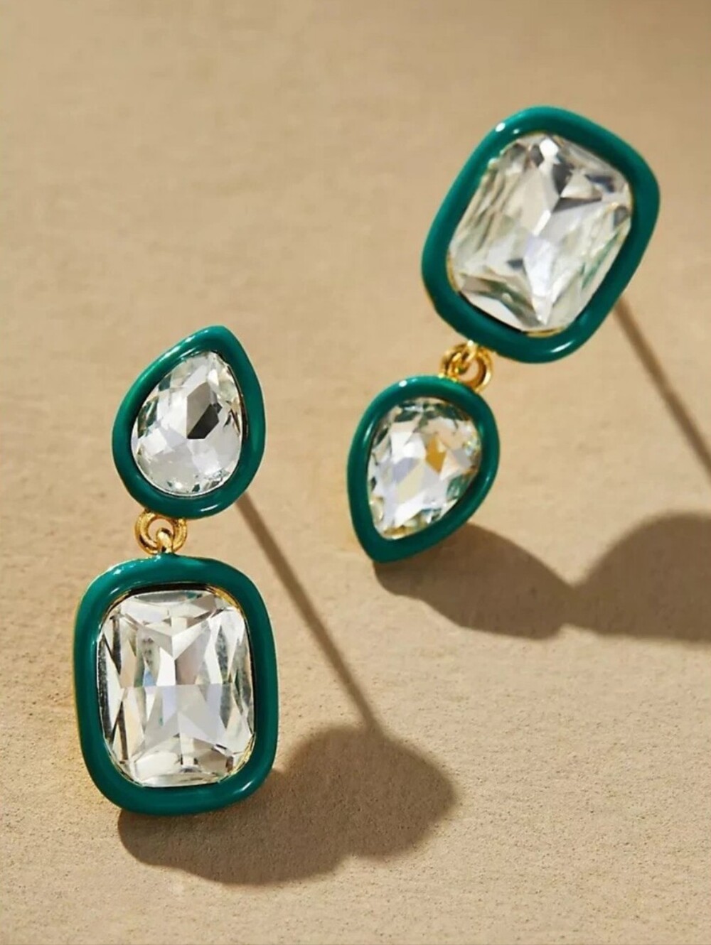 Anthropologie Asymmetrical Resin Crystal Drop Earrings Turquoise, Clear